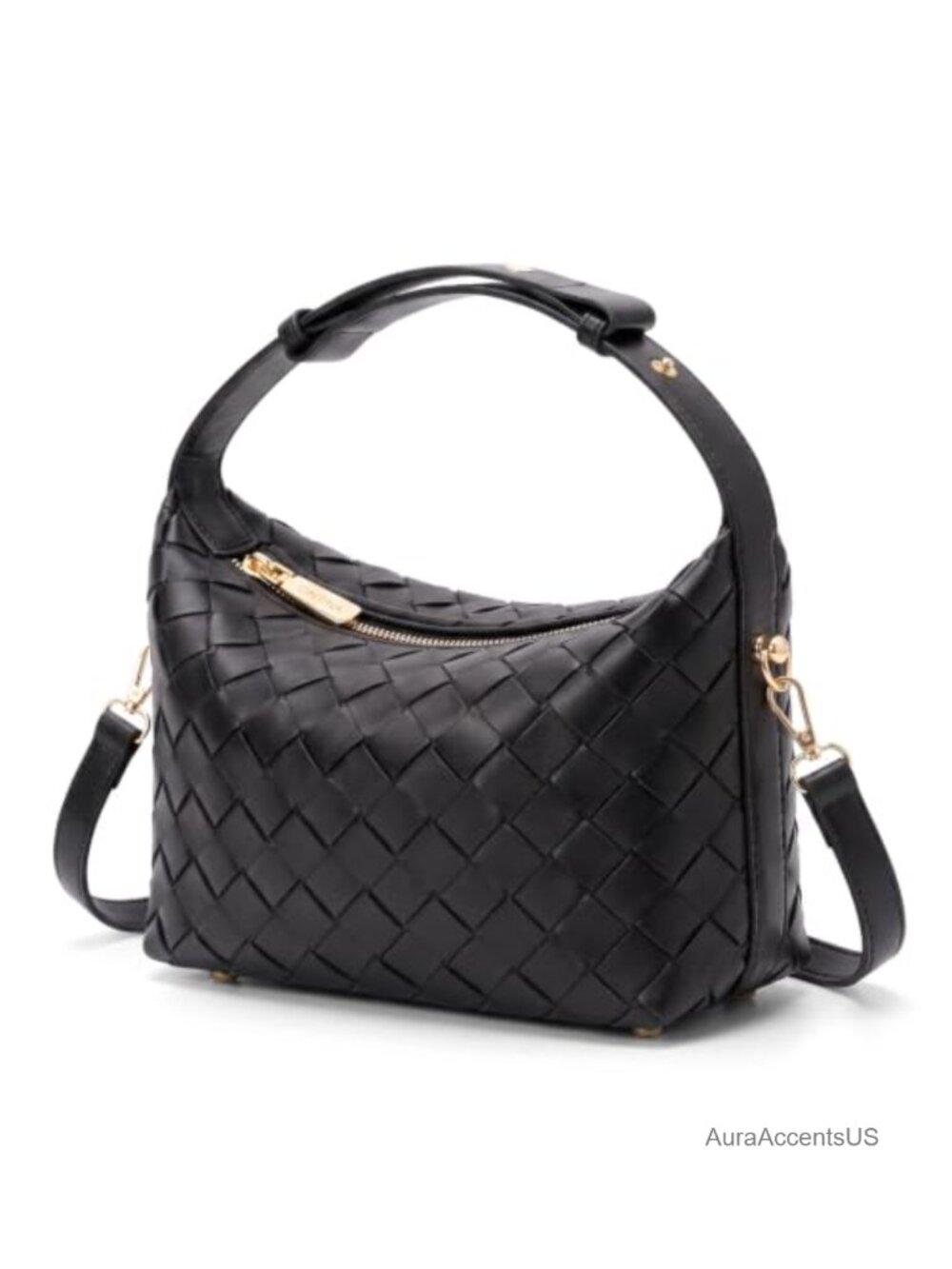 Woven Faux Suede Hobo Handbag with Gold Feet Shoulder Bag Vegan Leather